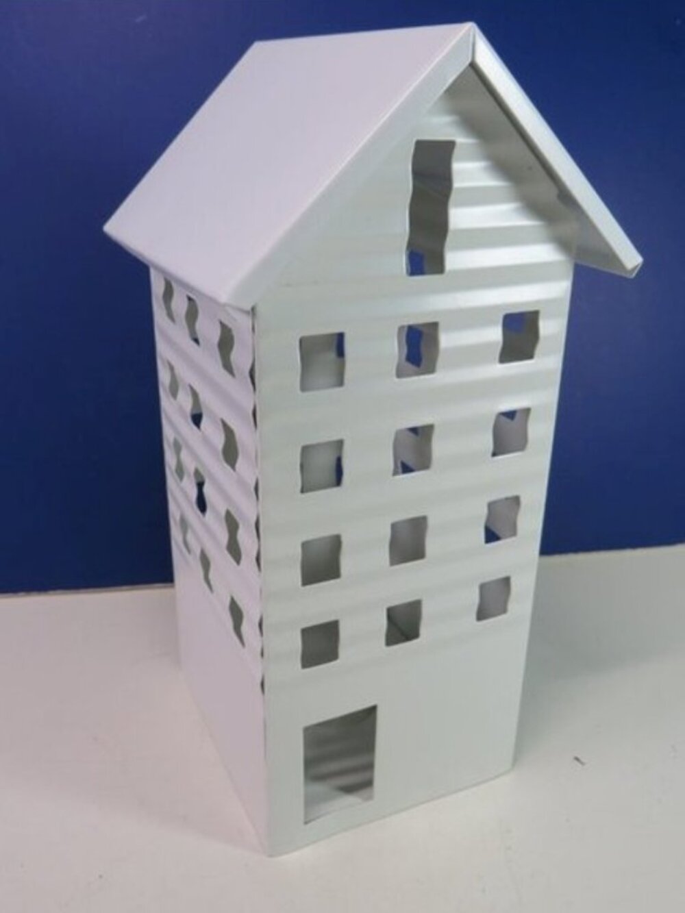 White Metal House Luminary Corrugated Metal Candle Holder Farmhouse Decor